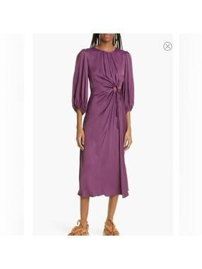 Farm Rio Purple Burgundy Piping Cutout Balloon Sleeve Midi Dress XL